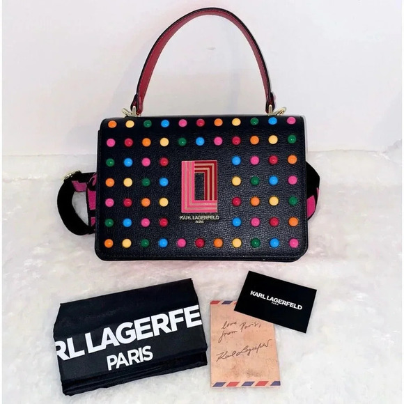 Karl Lagerfeld Paris Simone Leather Crossbody Multi Color Dots Purse Handbag NWT - Picture 5 of 13
